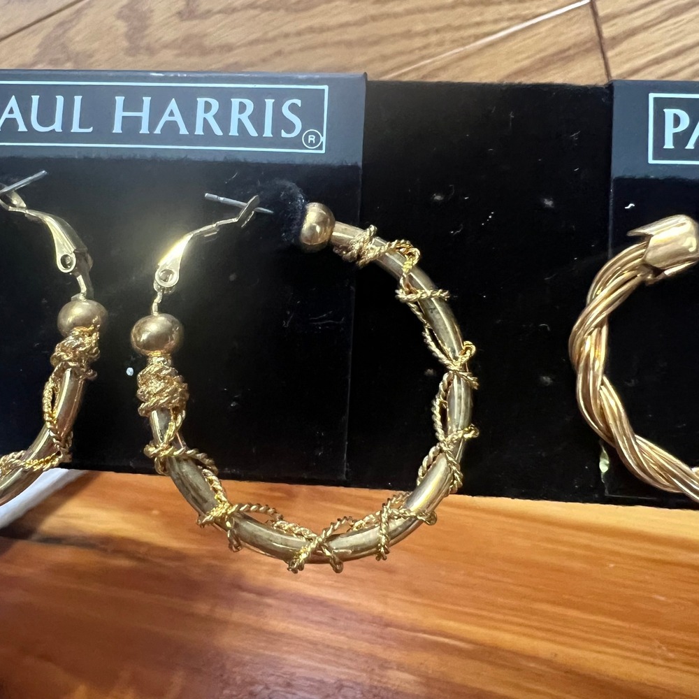 Vtg Paul Harris Gold Tone Twisted Rope Wrapped Hoop Earrings 2 Pair NWT 90's - Picture 4 of 6